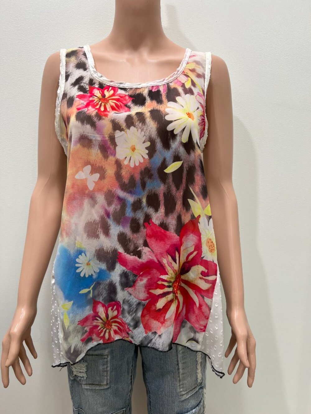Vanilla Sugar sheer floral tunic tank Size S